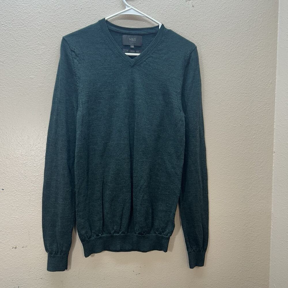 M&S Marks Spencer Pure Extra Fine Merino Wool Crew Neck Jumper V Neck Sweater XS